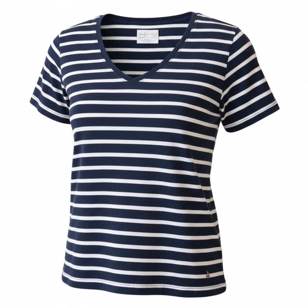 ABERCROMBIE & FITCH navy blue and white striped v-neck T-shirt size Large